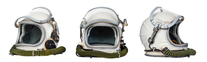 set of space helmets isolated on a white background.