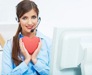 Portrait of call center smiling operator with phone headset iso