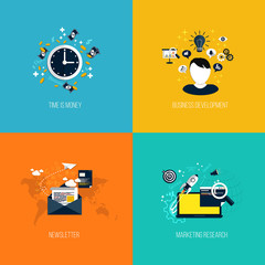 Icons for time is money, business development, newsletter and ma