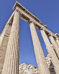 unusual view of ancient greek temple, Athens acropolis