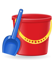 Plastic Bucket And Shovel Vector Illustration