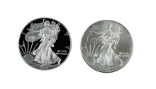 Proof And Uncirculated American Silver Eagle Dollar Coins Isolat