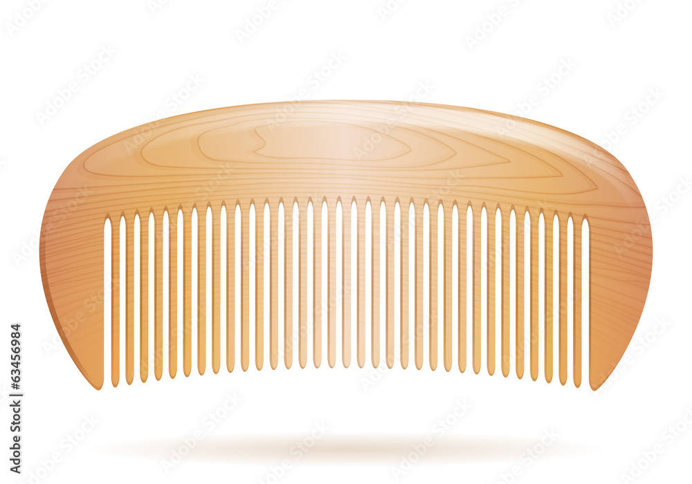 Wooden hair comb isolated on white background. - obrazy, fototapety, plakaty 