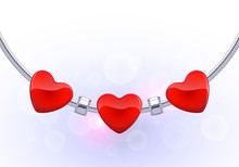 Silver Charm Necklace With Glossy Red Heart Beads And Spacers.