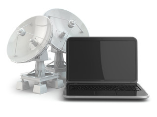 Poster - Wireless internet concept.  Laptop and satellite dish.