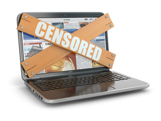 Poster - Concept of censure. Boarded up laptop,