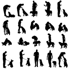 Vector silhouette of people with a dog.