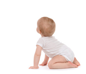 child baby toddler sitting facing backwards back rear view
