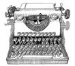 Vintage typewriter front view drawing ink isolated on white back