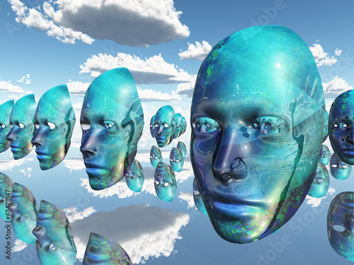 Fotografie, Obraz Disembodied faces or masks hover in surreal scene