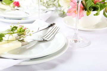 Sticker - Table setting with spring flowers close up