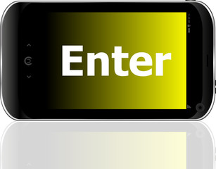 Poster - Web development concept: smartphone with word enter on display