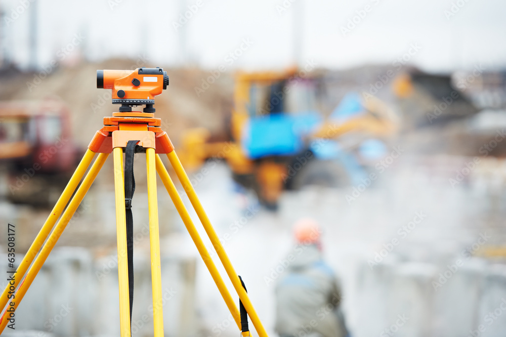 surveyor equipment optical level outdoors - obrazy, fototapety, plakaty 