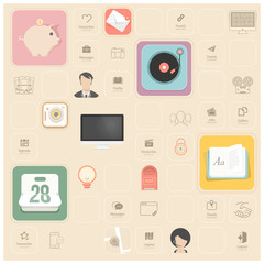 Wall Mural - vintage flat objects and icons for templates