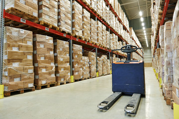 pallet stacker truck at warehouse