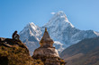 Buddhist stupa with Ama Dablam in background, Nepal