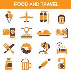 food and travel icons, orange color icons