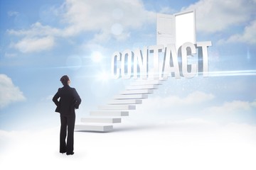 Poster - Contact against steps leading to open door in the sky