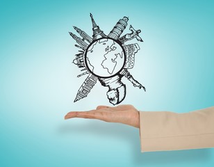Aufkleber - Composite image of female hand presenting global travel graphic