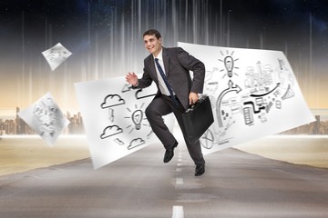 Poster - Composite image of cheerful businessman in a hurry