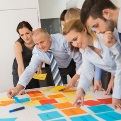 Wall Mural - Business Colleagues Arranging Labels On Table