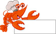 Cartoon Chef lobster with blank sign