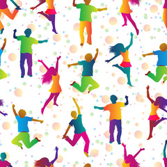 Wall Mural - bright seamless background with jumping people