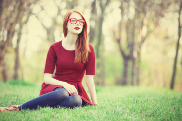 Sticker - Redhead women  in a park