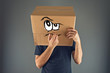 Man thinking with cardboard box on his head