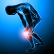 Anatomy of male knee pain in blue