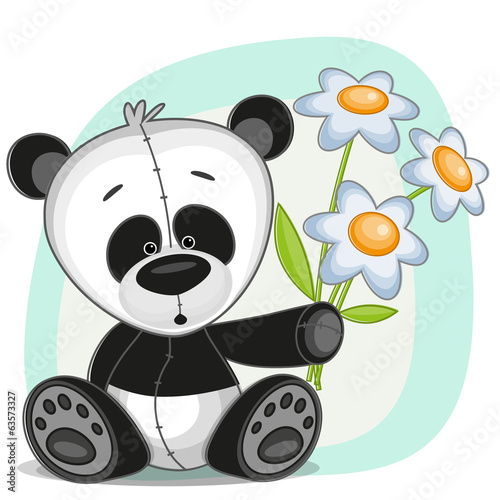 Naklejka na szafę Panda with flowers