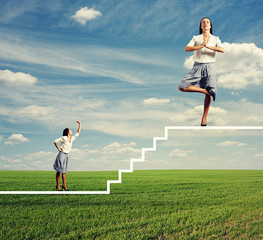 Poster - woman showing fist and screaming at calm woman