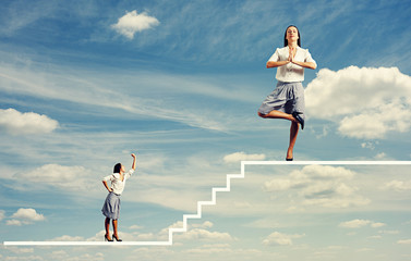 Poster - woman showing fist at big calm woman