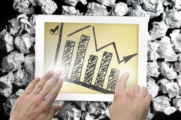 Poster - Composite image of hands pointing and presenting on tablet