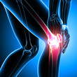 Human knee pain on blue