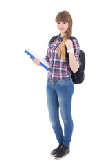 Wall Mural - cute schoolgirl with backpack isolated on white