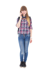 Wall Mural - teenage girl with mobile phone isolated on white