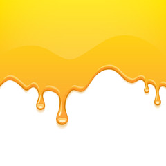 Wall Mural - Yellow drips on white back. Paint or honey drops.