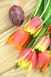 piękna pisanka wielkanocna i tulipany