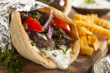 Canvas Print - Homemade Meat Gyro with French Fries