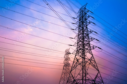 Fotografie, Obraz High voltage post and sky in twilight time