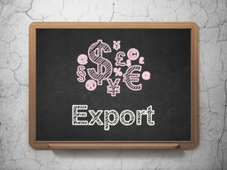 Finance concept: Finance Symbol and Export on chalkboard