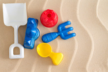 Colorful Kids Plastic Toys At The Beach