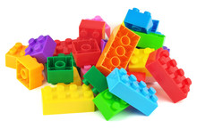 Toy Colorful Plastic Blocks Isolated On White