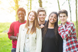 Fototapeta Londyn - Multiethnic Group of Teenagers Outdoor