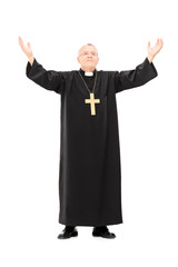 Poster - Mature priest with his hands in the air