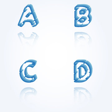 sketch jagged alphabet letters, A, B, C, D