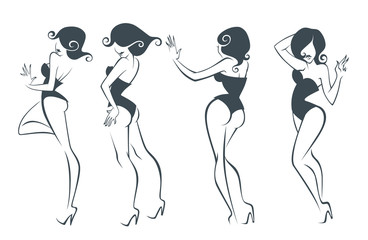 vector collection of stylized cartoon pin up girls in different