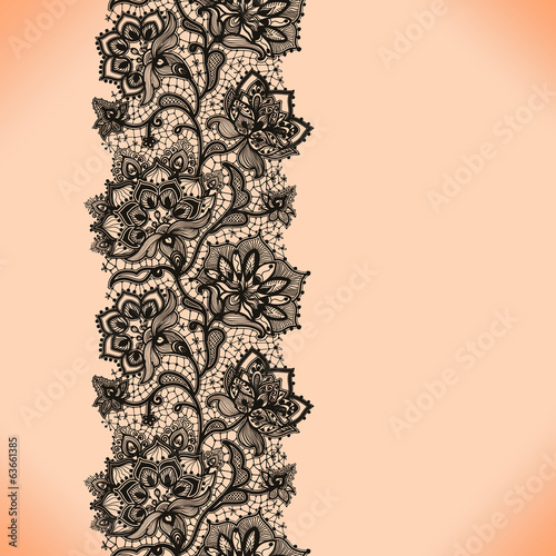 Obraz w ramie Abstract Lace Ribbon Vertical Seamless Pattern.