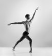 © Acronym - Sporty and athletic ballet dance. Black and white image.
